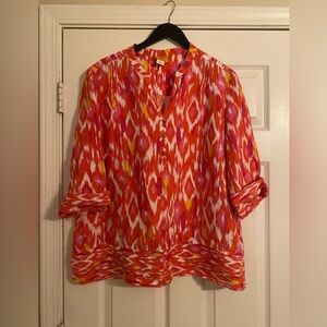 Ruby Rd. Vibrant Women's Print Top. Pullover. Red/Yellow. XL. V-Neck.